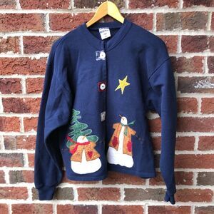 Vintage Snowman Snowflake Embroidered Sweatshirt Small